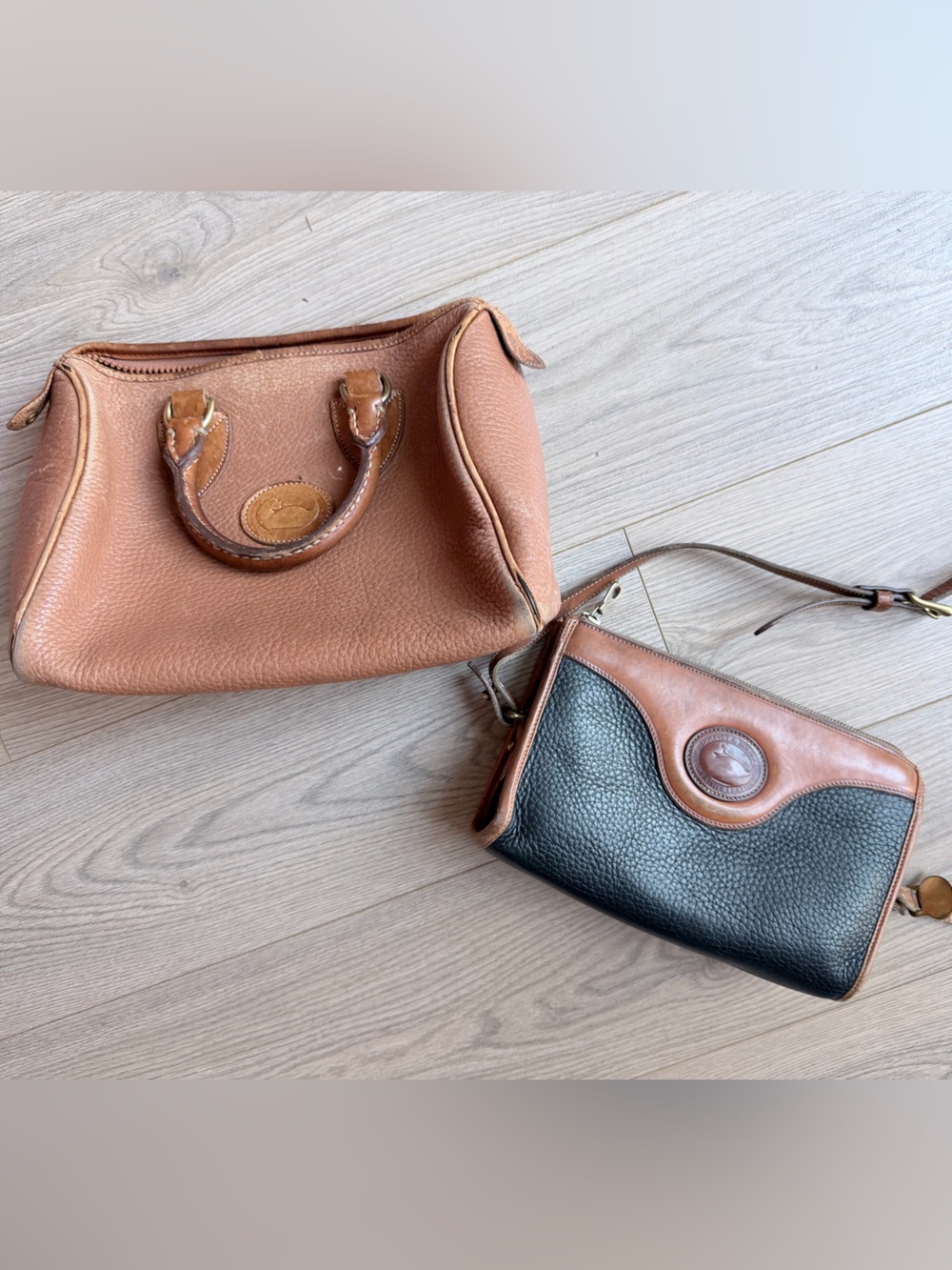 Vintage Dooney & Bourke Pebble Leather Crossbody and Satchel Set in Tan & Black